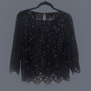 Black Lace ¾ Length Sleeve Top
